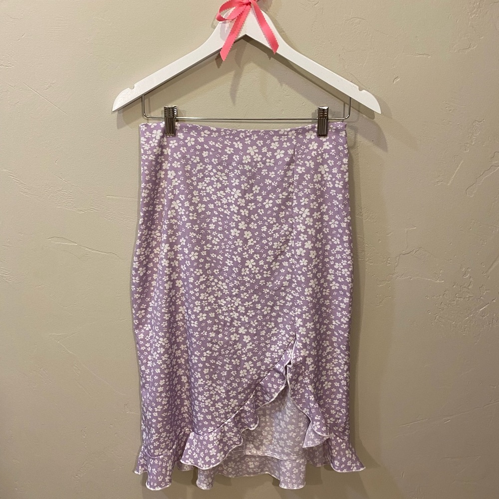 SHEIN Lavender Floral Asymmetrical Skirt
